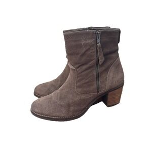 Taos Ankle Boots Brown Suede Zip Block Heel Comfort Casual Womens 11 EU 42‎